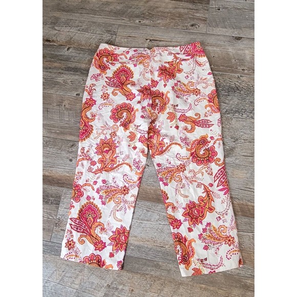 Liz Claiborne‎ Pants Women's 16P  Petite Silk Linen Blend Capri Cropped Paisley - Picture 9 of 10